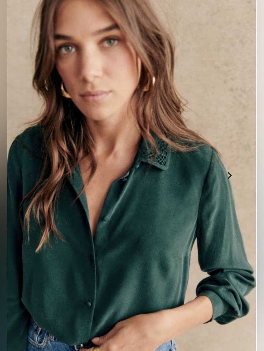 Sezane Bottle Green Silk Blouse size 36 small
